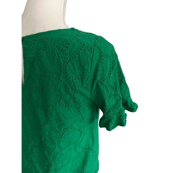 SKIES ARE BLUE Leaf Print Green Short Sleeve Top Size Small - Picture 2 of 6